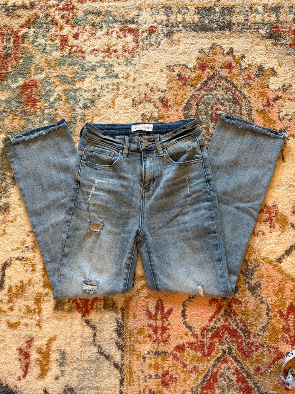 Risen Jeans Distressed Light Wash Straight Leg Jeans Size 1/25